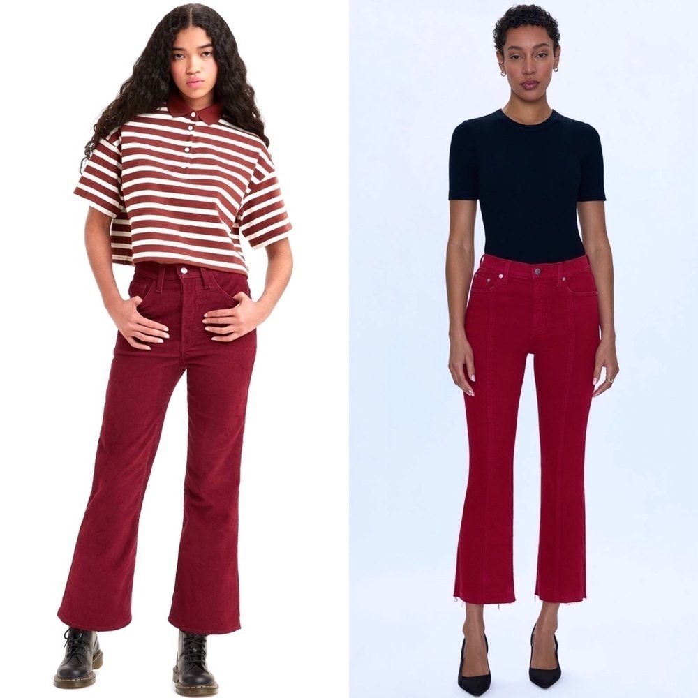 NWT PISTOLA 90s Cranberry Corduroy High Rise Raw Hem Cropped Boot Flare Jean 27